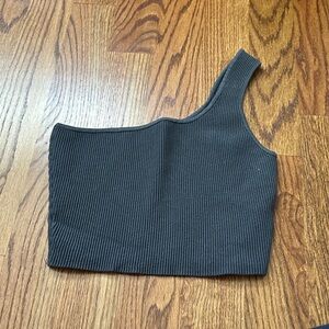 Quince Charcoal Ribbed Asymmetric Crop Top